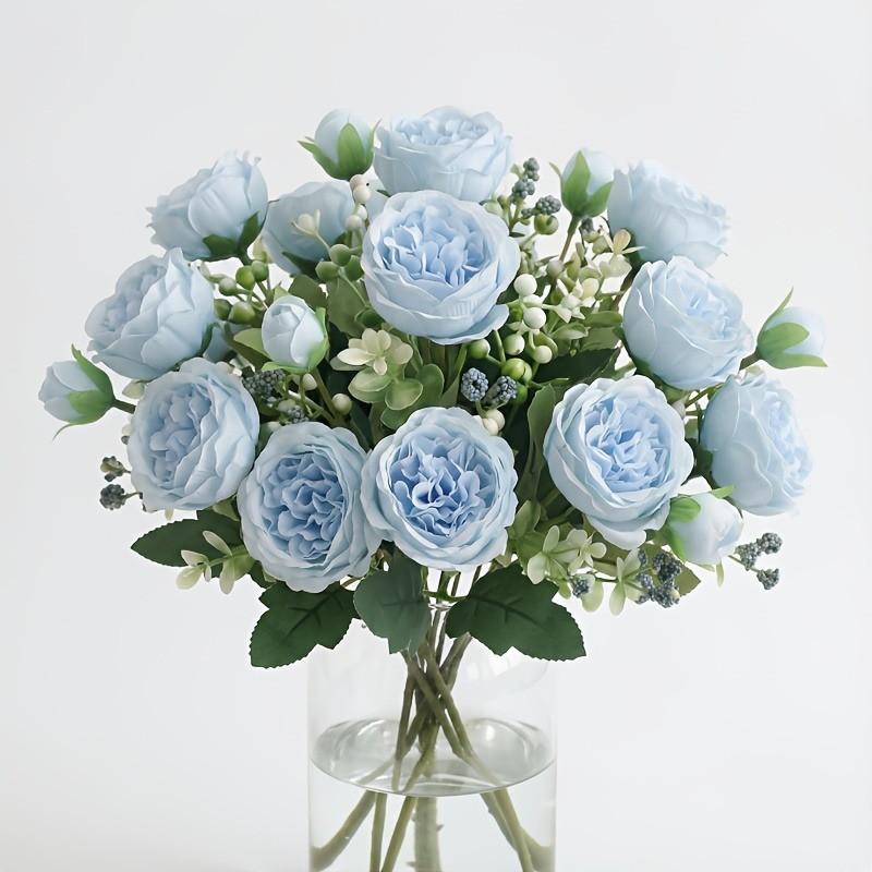 4 Bundles of Artificial Peony Bouquets, Realistic Blue-/blue- Flowers, Artificial Flower Arrangements, Ideal for Weddings, Parties, Home Decor, Centerpieces