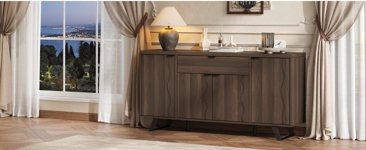 【SPOTLIGHT DAY】ONBRILL 63" Sideboard Buffet Cabinet, Kitchen Buffet Storage Cabinet, Mid Century Modern Storage Cabinet with 4 Doors & Shelves, Wood Coffee Bar Console Wine Bar for Living Room, Kitchen,Hallway 【SPOTLIGHT DAY】ONBRILL 63" Sideboard Buffet Cabinet, Kitchen Buffet Storage Cabinet, Mid Century Modern Storage Cabinet with 4 Doors & Shelves, Wood Coffee Bar Console Wine Bar for Living Room, Kitchen,Hallway