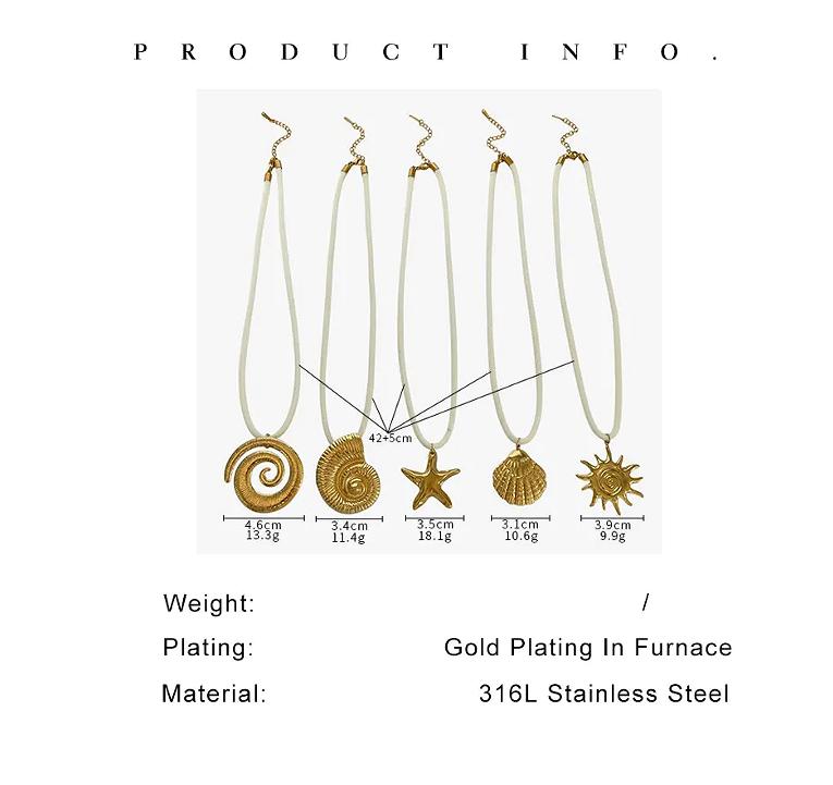 Exaggerated Stainless Steel Starfish Shell Conch Sun Pendant Necklace for Women Trendy Ocean Style Jewelry Beach Party Accessory chain stack
