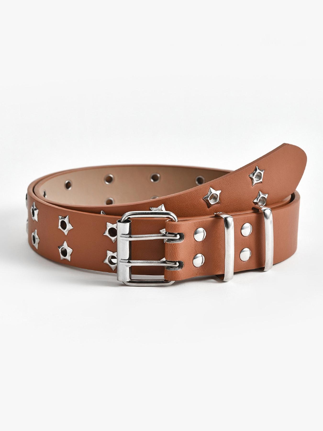 Brown Leather Belt with Star Accents Texas Star Conchos Belt Genuine Full Grain Leather Western  main image 3