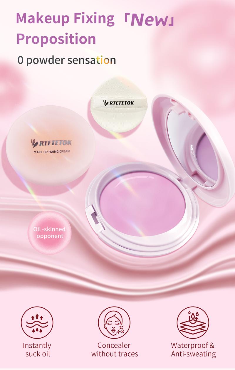RTETETOK Makeup Setting Cream Oil Control Waterproof Matte Long-lasting Flawless Facial Makeup with Mirror Non-Lossing Powder Silky Cosmetic Smooth