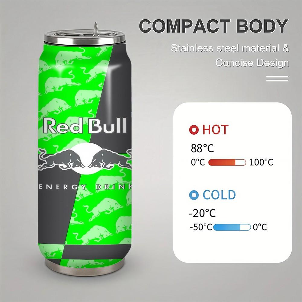 1pc 17oz Red Bull Neon Green Logo Stainless Steel Thermos Cup, Bid Farewell to Commute Dullness, Perfect for Travel & Social Outings, Ideal for Office, Sports & On-the-Go Drinks