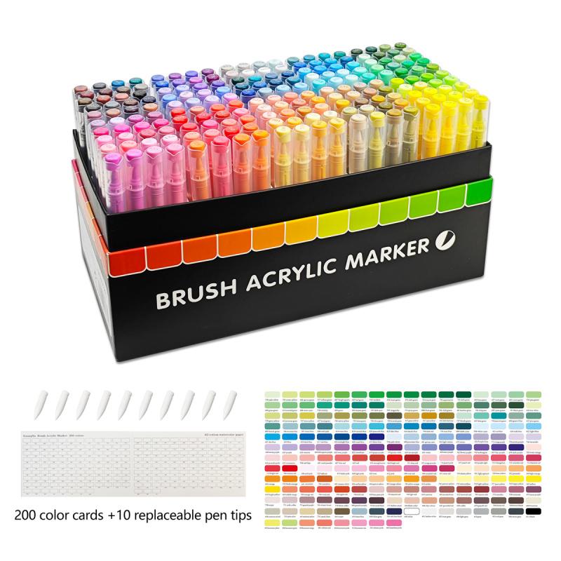 Acrylic Paint Markers Brush Tip, Acrylic Drawing Markers, Acrylic Paint Pens with Direct-Liquid Ink System, Paint Markers for Rock Painting, Fabric, Wood, Canvas, Plastic, Washable, Quick-Drying, Waterproof