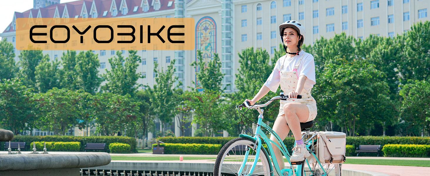 EOYOBIKE Beach Cruiser Bike for Women and Men, 24/26 Inch 7-Speed Adult Bicycle, Comfortable Step-Through Frame with Rear Rack, Classic City Cruiser