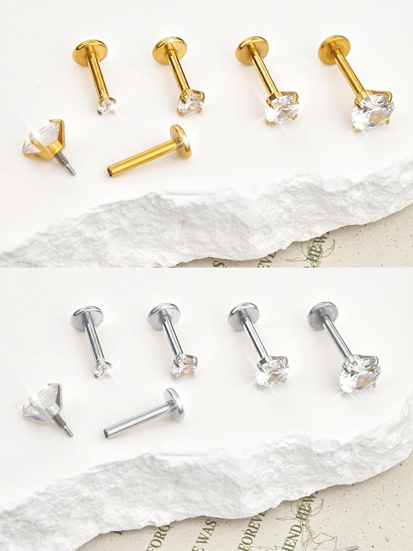 Hypoallergenic 18g Flat Back Stud Earrings Set, Body Jewelry, Surgical Steel Internal Thread Design for Tragus Helix Cartilage Conch Nose Piercings Hypoallergenic 18g Flat Back Stud Earrings Set, Body Jewelry, Surgical Steel Internal Thread Design for Tragus Helix Cartilage Conch Nose Piercings