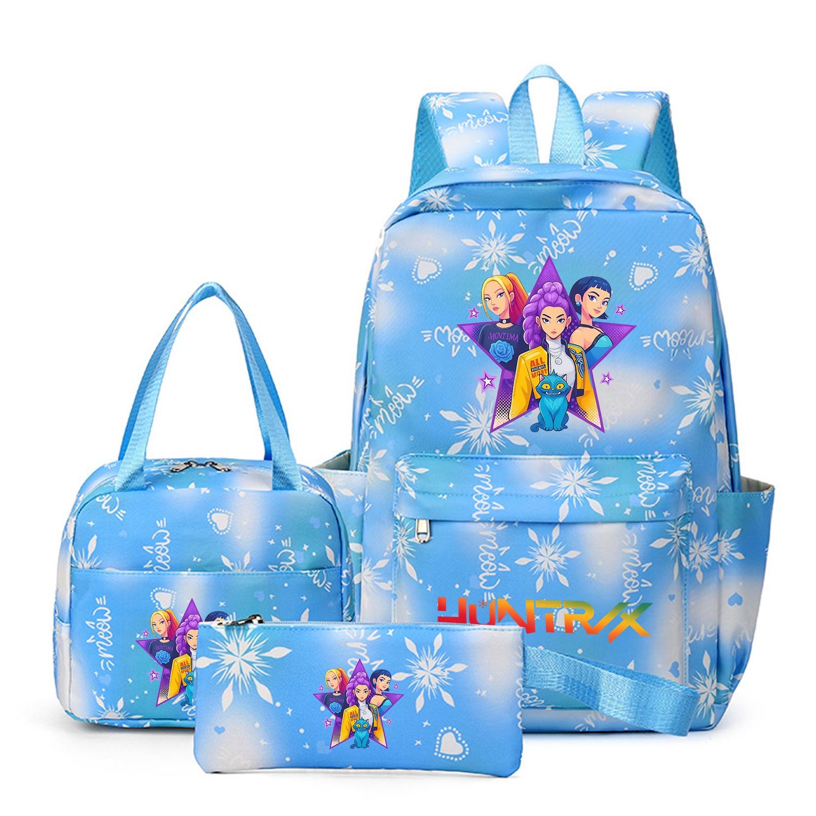 Snowflake Pattern Backpack Set, Kpop Print, Six-Seven Gesture, Laptop Sleeve, Lunch Bag, Pen Case, Large Capacity, Adjustable Straps
