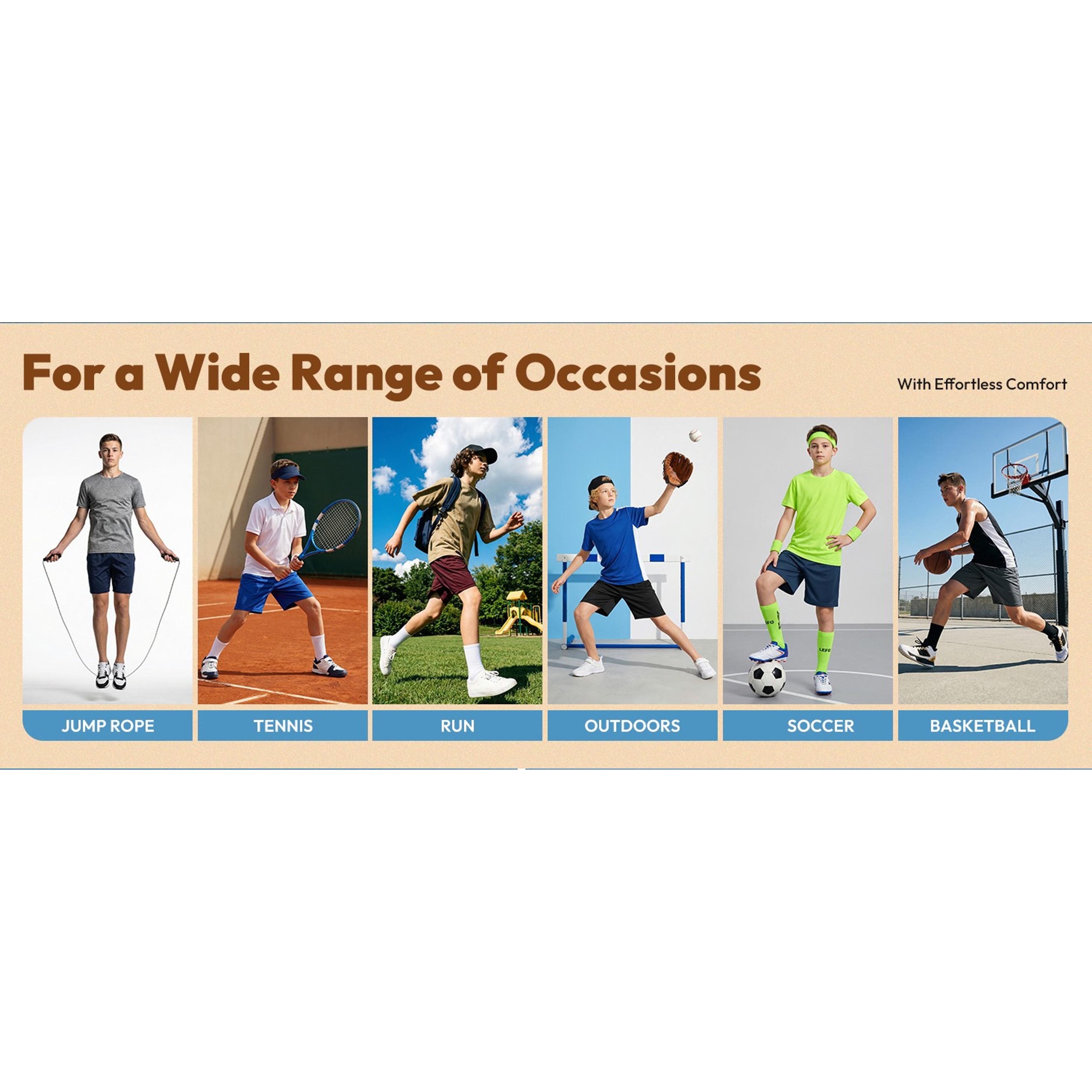 Boys' Quick Dry Outdoor Sports Shorts with Pockets, Elastic Waistband, Moisture Wicking, Mid-Length, Active Performance, Youth Teen Family Clothing