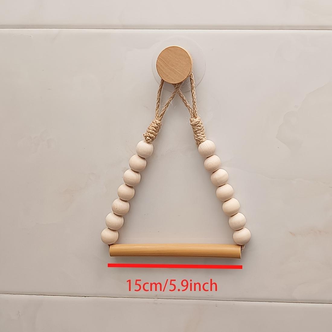 No-Drill Toilet Paper Holder, Rustic Style Hemp Rope Wood Ball Design, Adhesive Installation, Bathroom Accessory, Easy to Use