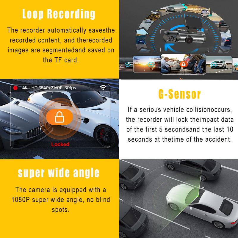 Dashcam anteriore e posteriore, con Wi-Fi, 1 dash cam per auto, registratore di guida grandangolare con sensore G per visione notturna a infrarossi, schermo IPS da 3,16 pollici, telecamera HD 1080P con doppio obiettivo, regalo autunnale, regali di compleanno Front & Rear Dashcam, With WI-FI,1 Count Dash Camera for Car, Wide Angle Car Driving Recorder with IR Night-Vision G Sensor, 3.16 Inch IPS Screen 1080P HD Camera with Dual Lens, Fall Gift, Birthday Gifts