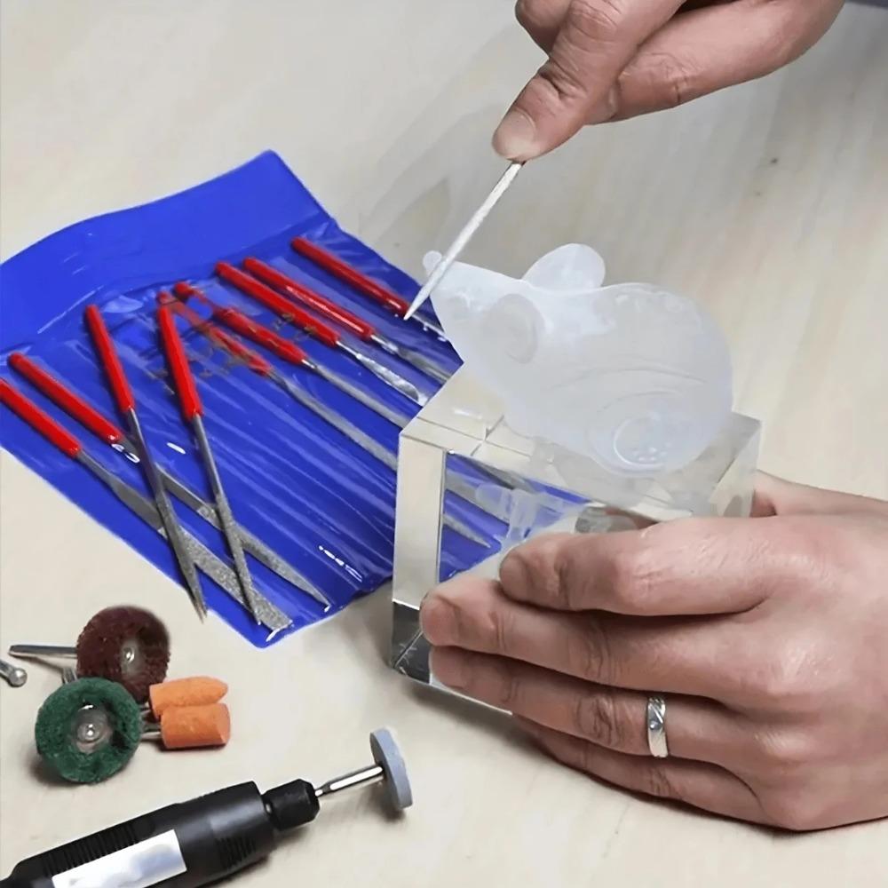 10pc Mini Diamond Needle File Set, Anti-Slip Handle Precision Grinding Tools for DIY Jewelry Making, Metal Glass Ceramic Wood Carving, Model Wax Sculpting, Nail Art & Craft Polishing & Shaping Kit