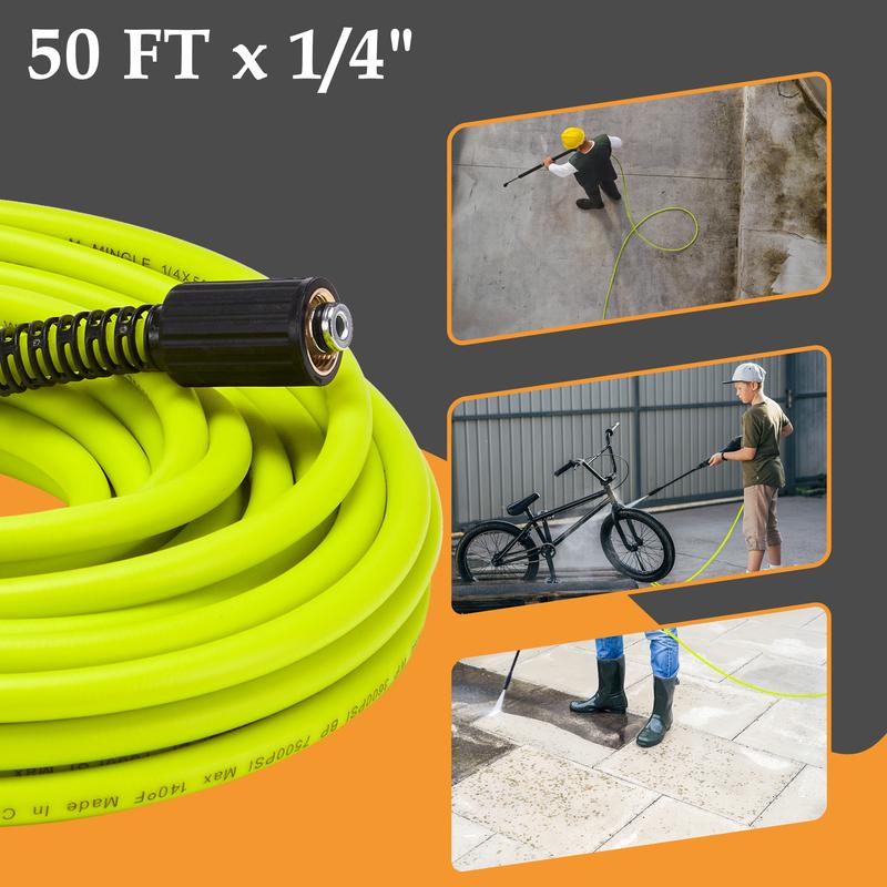 M MINGLE Pressure Washer Hose 50 FT x 1/4" - Replacement Power Wash Hose with Quick Connect Kits - High Pressure Hose with M22 14mm Fittings - 3600PSI，Christmas gifts