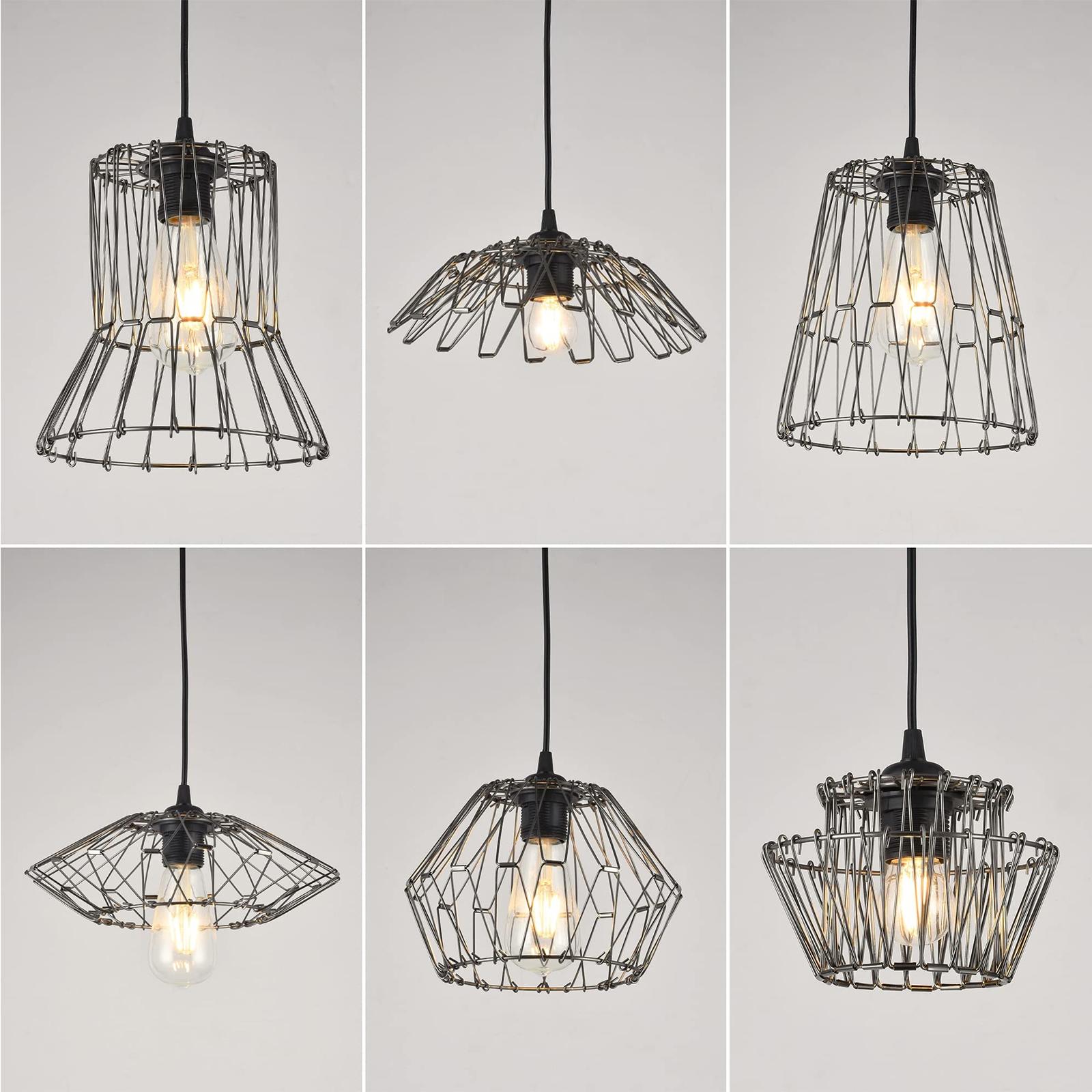Serbasic Vintage Deformable Metal Cage Pendant Light E27 Base Adjustable Hanging Ceiling Fixture for Kitchen Living Room Dining Room Retro Industrial Style