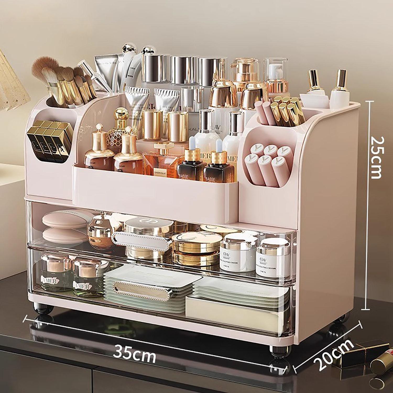 Large Capacity Makeup Organizer Box, Multifunctional Storage for Brushes, Lipsticks, Eyebrow Pencils, and Mirror, Perfect for Home and Travel Makeup Organization