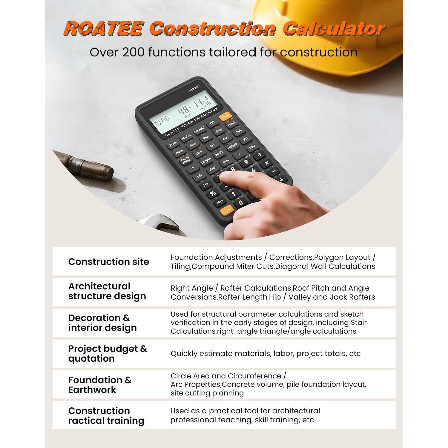 Construction Calculator Industrial & Scientific  Engineering Calculator for Contractor, Concrete Pocket -inch-Fraction Calculators Carpenter, Estimator, Builder, Framer, Remodeler, Renovator