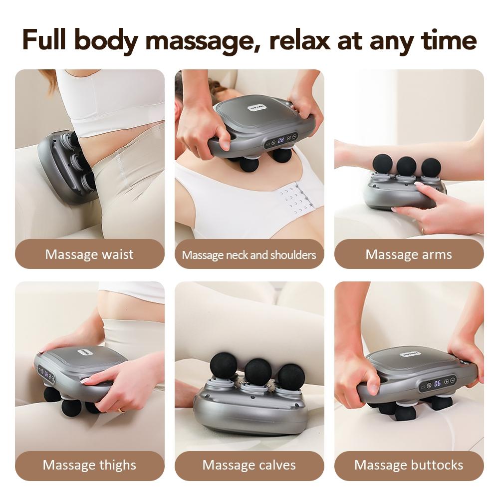 6-head Back Massager, 9-speed Adjustment Muscle Massager with Red Light Heating, Professional Muscle Massage Tool for Home & Travel