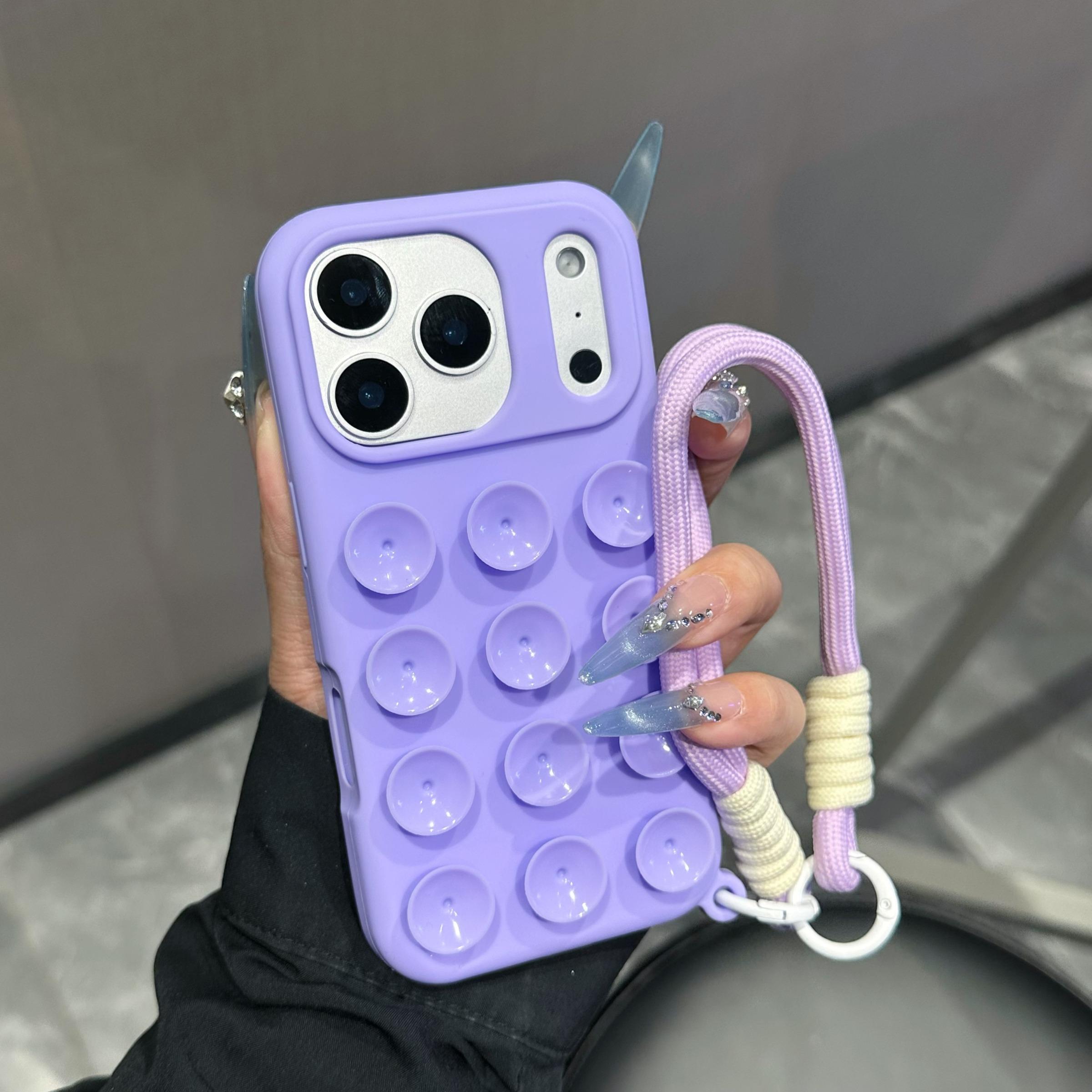 Simple Solid Color Standalone Suction Cup Phone Case with Lanyard for iPhone 17 Pro Max, New 16 Pro Full Coverage, Protective Anti-Drop Design
