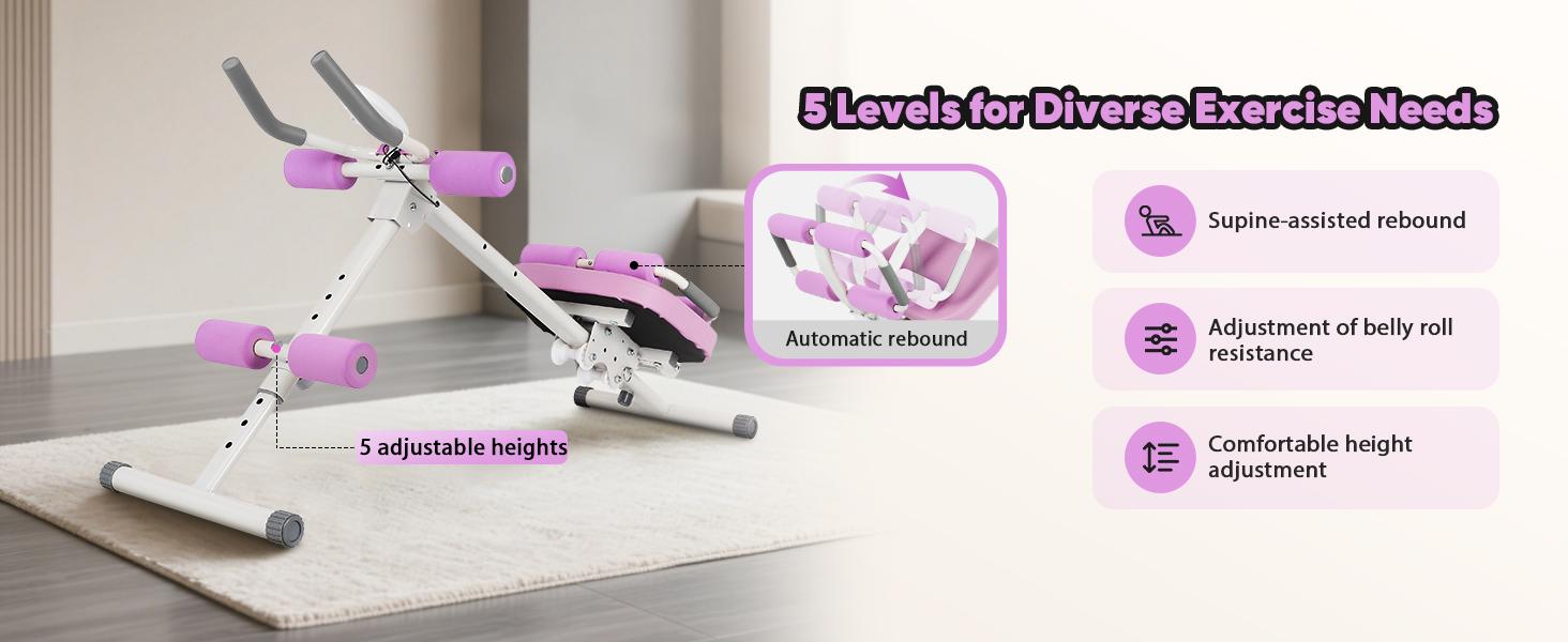 6 in 1 Multifunctional Ab Machine, Adjustable Ab Workout Equipment, Ab ＆ Sit Up Machine for Stomach Workout, Foldable Abdominal Trainer with Knee and Back Protection, Full Body Workout for Home