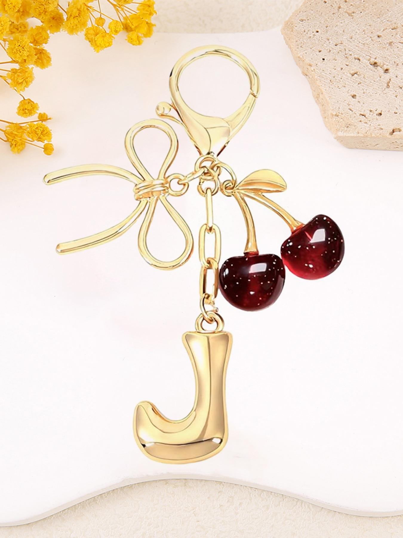 Women's Cherry Bow Letter Pendant Keychain, Casual Style Wallet, Handbag and Backpack Accessory, Car Keychain for Students