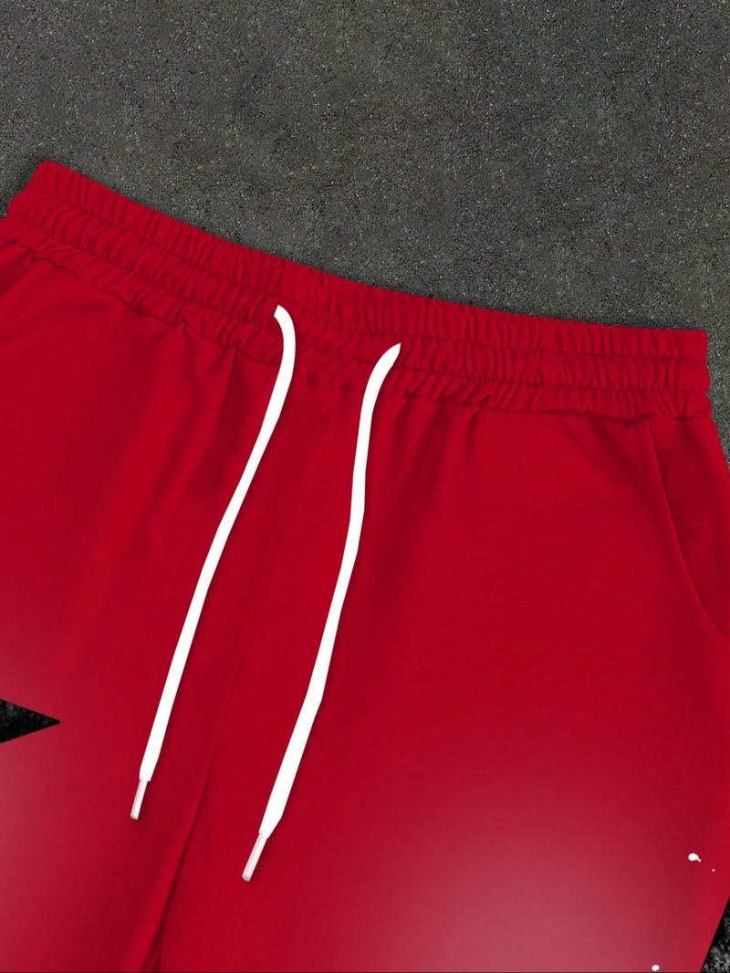 1 Set Unisex Graphic Tracksuit Casual Sportswear Y2K Streetwear "GET RICH OR GO CRAZY" Skeleton & Red Star Flare Pants for Hip Hop