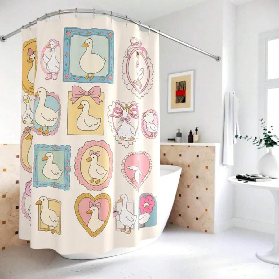 Goose Shower Curtain Unique Bathroom Decor Housewarming Duck Funny Goose Silly Coquette Stamp Frame Girl Dorm Home Decor