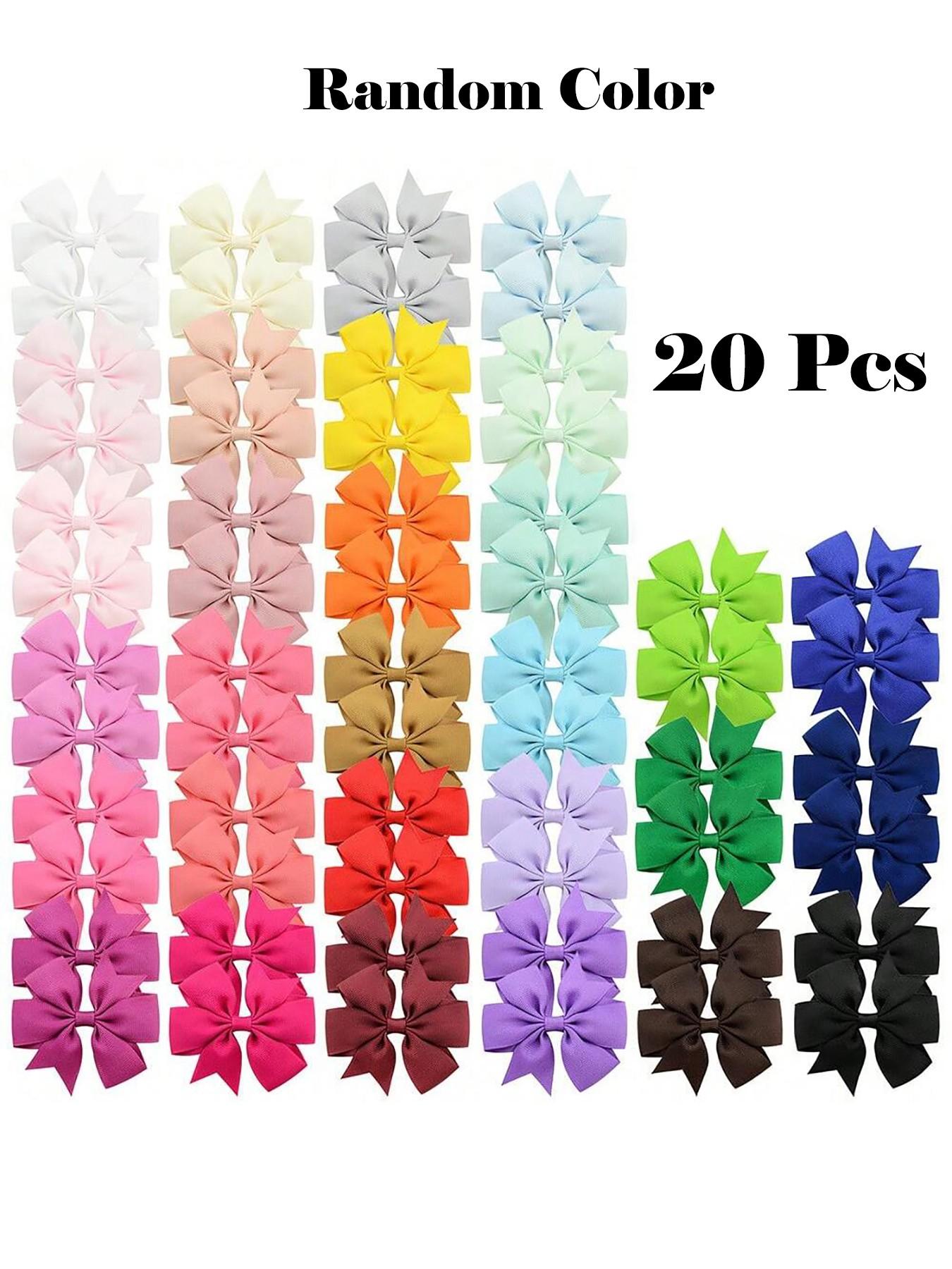 Random Color Bow Decor Hair Clip Set (20pcs), Cute Colorful Hair Accessories for Girls, Simple Style Plain Color Hair Clip for Daily Use