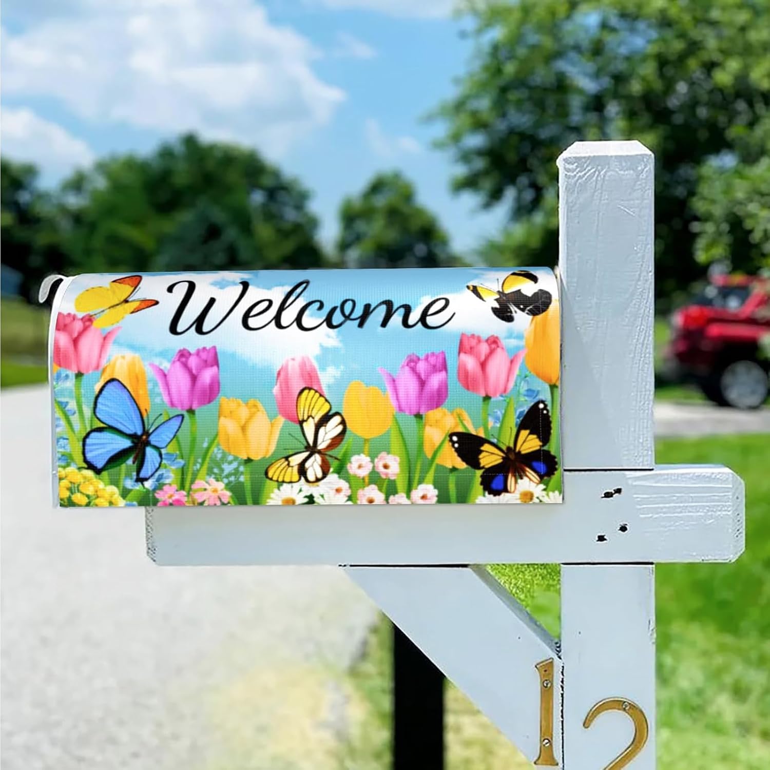 Butterfly Mailbox Cover, Standard Size 21 x 18 Inch  Mailbox Covers, Colorful Flower Mailbox Decorations,  Letter Box Wrap for Outdoor Garden. (21 x18)