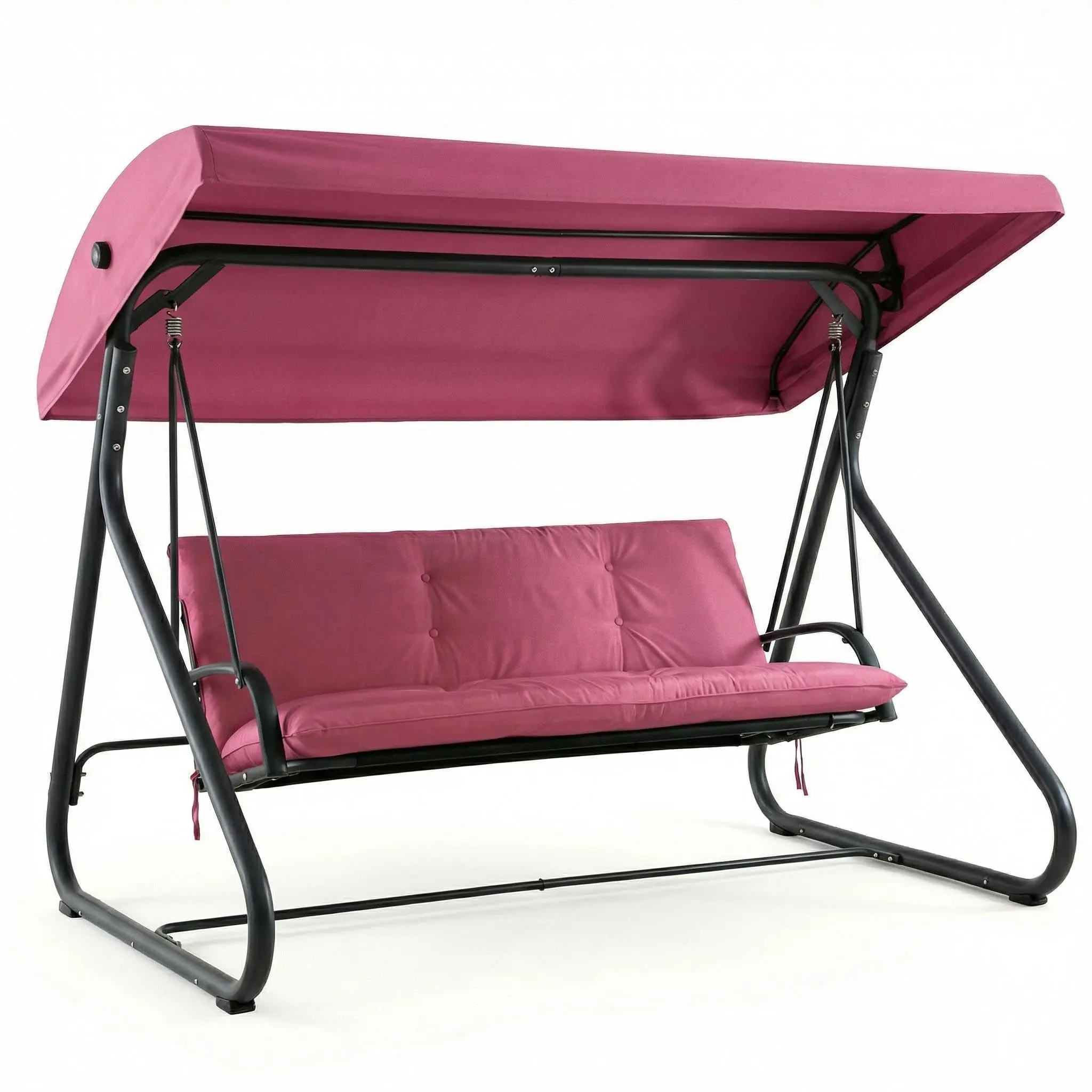 Garvee 3-Seat Outdoor Patio Swing with Adjustable Canopy, Convertible Swing Bed, Glider Swing Featuring Cup Holders, Thick Cushions, and Pillow for Backyard Use, Available in Red, Blue, and Brown Colors