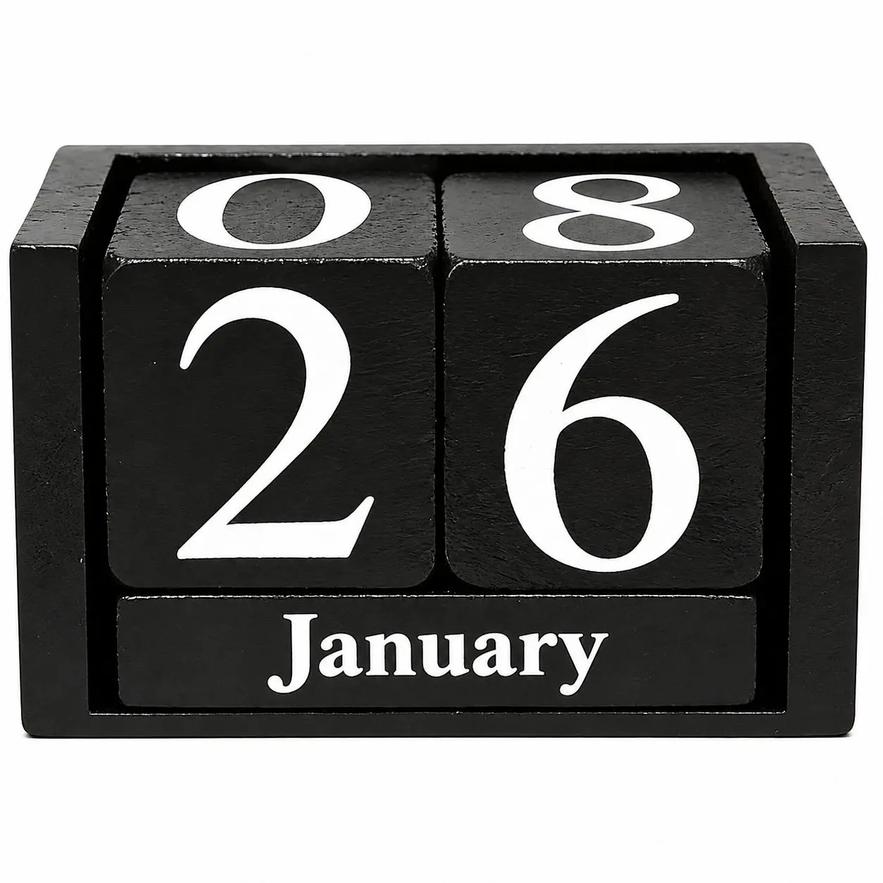 Elegant Black Wooden Perpetual Block Desk Calendar - Sustainable Solid Wood Design, Minimalist Aesthetic, Ideal for Home/Office Organization & Workspace Arrangement