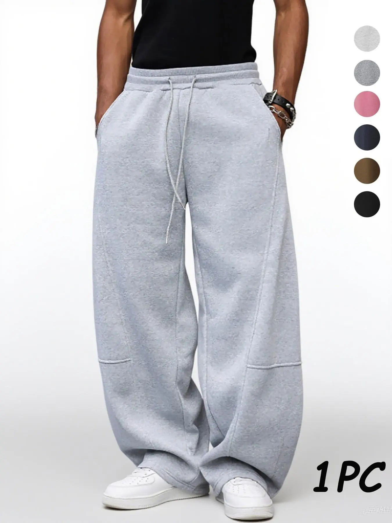 Men's Baggy Sweatpants, Loose Fit Casual Drawstring Elastic Waist, Wide Leg Joggers Trousers with Pockets, Comfortable Daily Wear, Sports Bottoms, Drawstring Waist Athleisure, Soft Comfy Sweatpants, Athleisure Style Bottoms