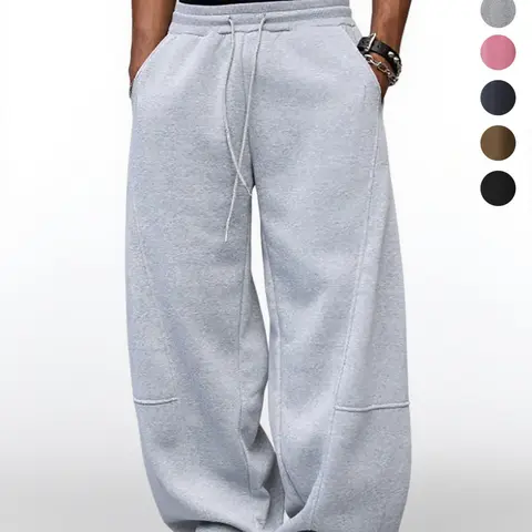 【Black Friday】Men's Baggy Sweatpants, Casual Drawstring Waist Wide-Leg Trousers with Pockets, Comfortable Soft Athleisure Pants for Men, Loose-fitting Bottoms