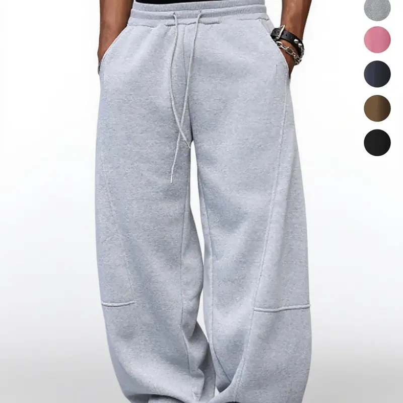 【Black Friday】Men's Baggy Sweatpants, Casual Drawstring Waist Wide-Leg Trousers with Pockets, Comfortable Soft Athleisure Pants for Men, Loose-fitting Bottoms