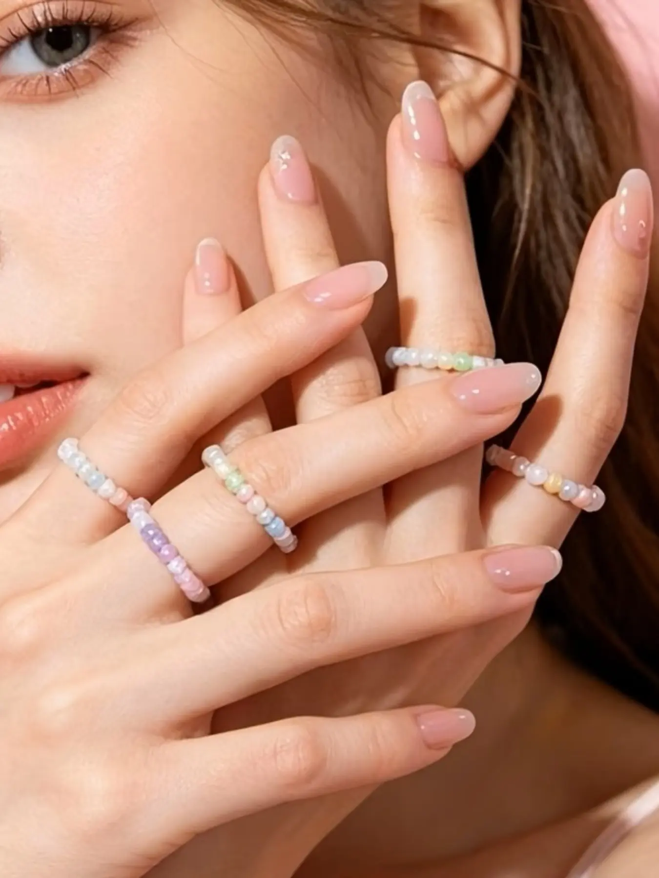 5 Pcs Elegant Macaron Beaded Ring Set, Versatile Colorful Adjustable Fashion Rings, Perfect for Women's Party Jewelry, Stylish and Chic Design