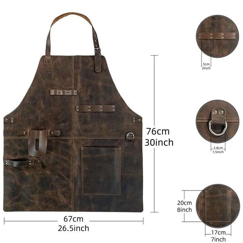 PU Leather Apron for Picnic BBQ, Oil-Resistant Wine Bottle Holder, Durable Convenient Outdoor Cooking & Work Use, All-In-One Grill Apron