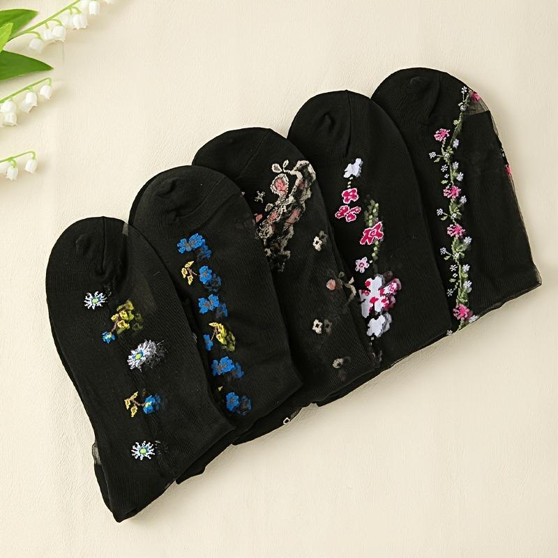 Vibrant Floral Patterned Glass Socks - 10 Pairs of Soft, Breathable Mid Tube Socks for Women - Comfortable Casual Attire, Work, or Special Occasions
