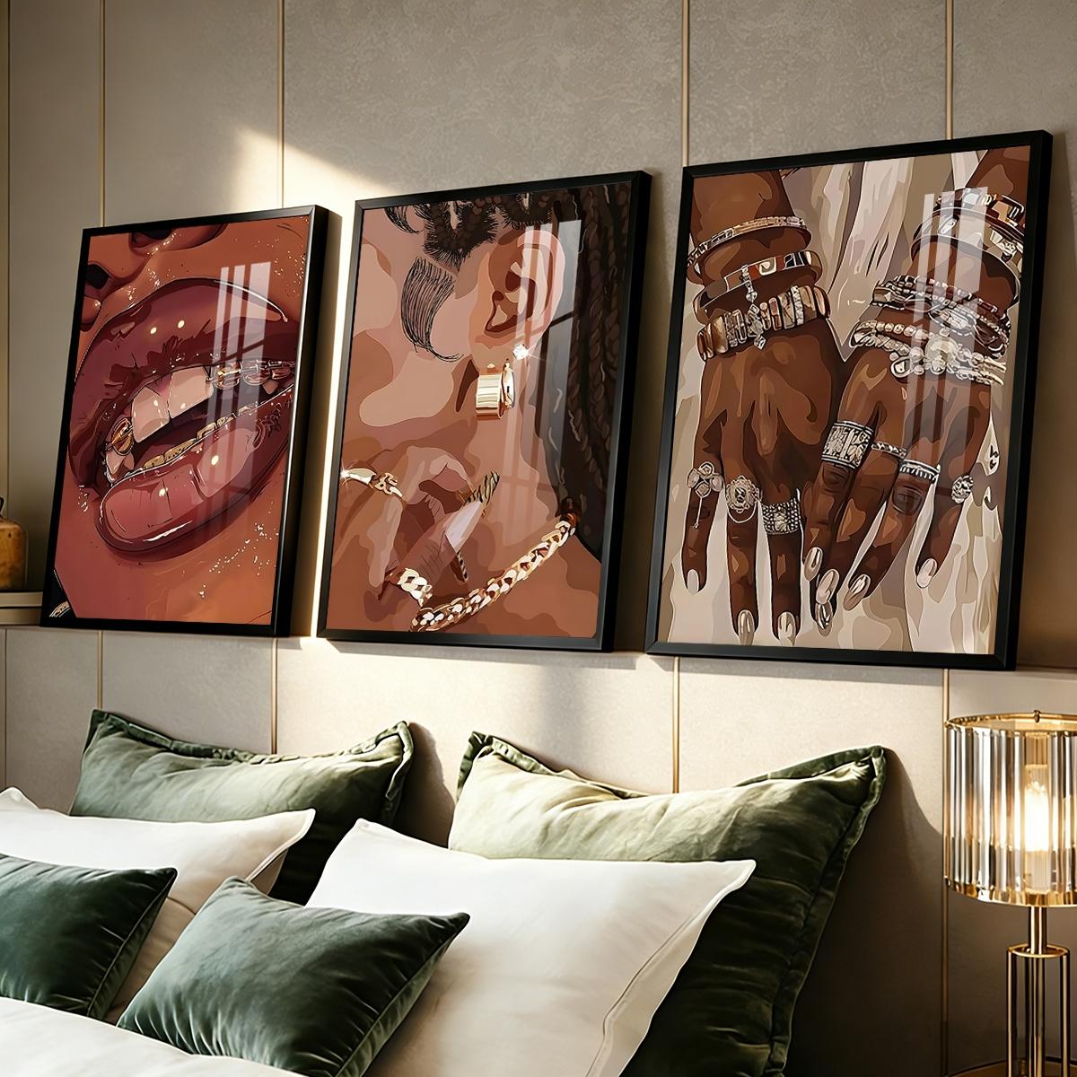 3 Counts Aluminum Alloy Framed Painting, Stylish Woman Jewelry And Gold Accessories Art Posters, Home Decoration For Living Room, Bedroom, Office, Restaurant, Hallway Wall Decor, Odorless Print Artwork, Luxury Perfect Gift For Friends And Family