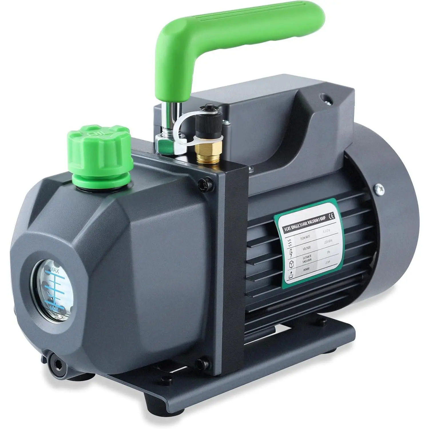 Vacuum Pump, 4.5 cfm 1/3  HVAC Single Stage Vacuum Pump for R134a R410a R22 R12, for Automotive Air Conditioner Refrigerant, Oil Included, Cool Gray