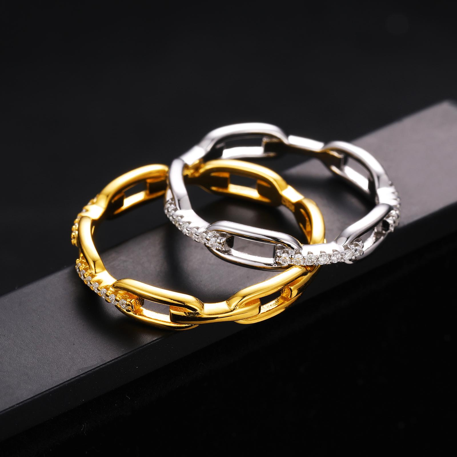 【#R45】3mm Cuban Link Ring Curb Link Chain For Women Couples Unisex Vintage Stylish Rings Golden Silver Color Hip Hop Men Fashion Jewlery