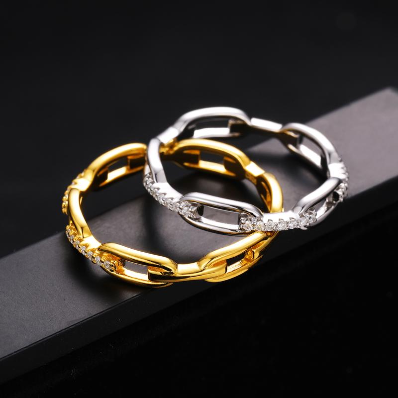 【#R45】3mm Cuban Link Ring Curb Link Chain For Women Couples Unisex Vintage Stylish Rings Golden Silver Color Hip Hop Men Fashion Jewlery