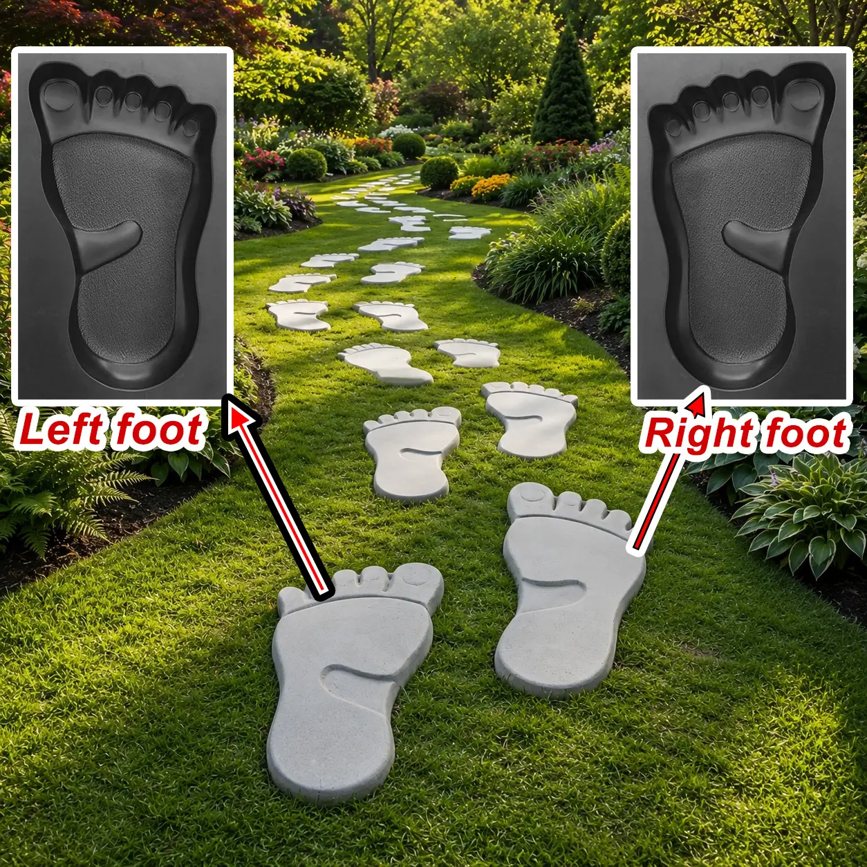 Large foot-shaped stepping stone molds, road edge stepping stone molds, garden path molds, walkway molds, for creating landscape stones for paving tiles, suitable for garden paths | yard decoration | landscape enhancement | patio decoration | lawn and gar
