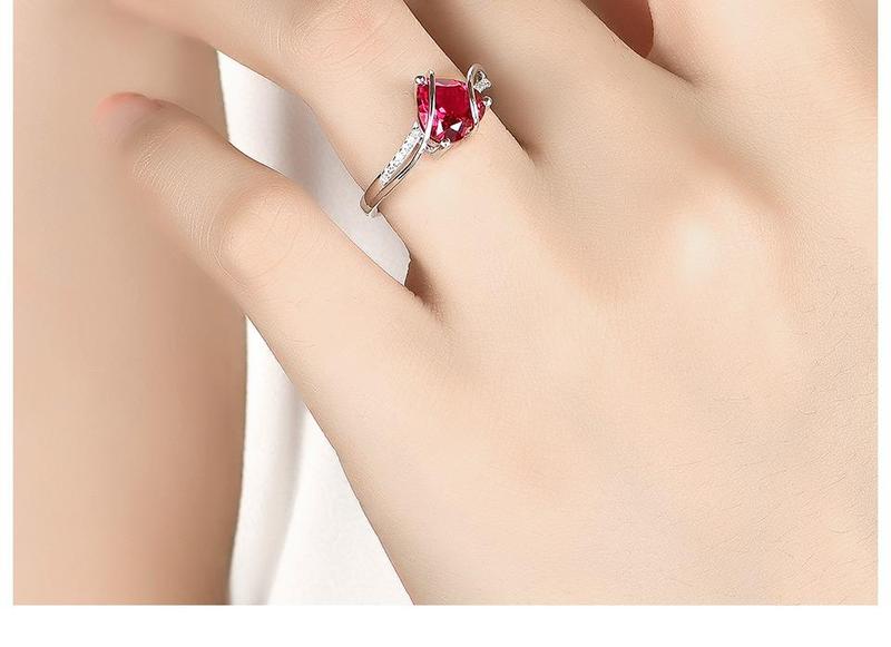 2Carats Heart Shape Lab Created Ruby Women Love Ring for Party Wedding Lab Grown Engagement Romantic Gift CR006