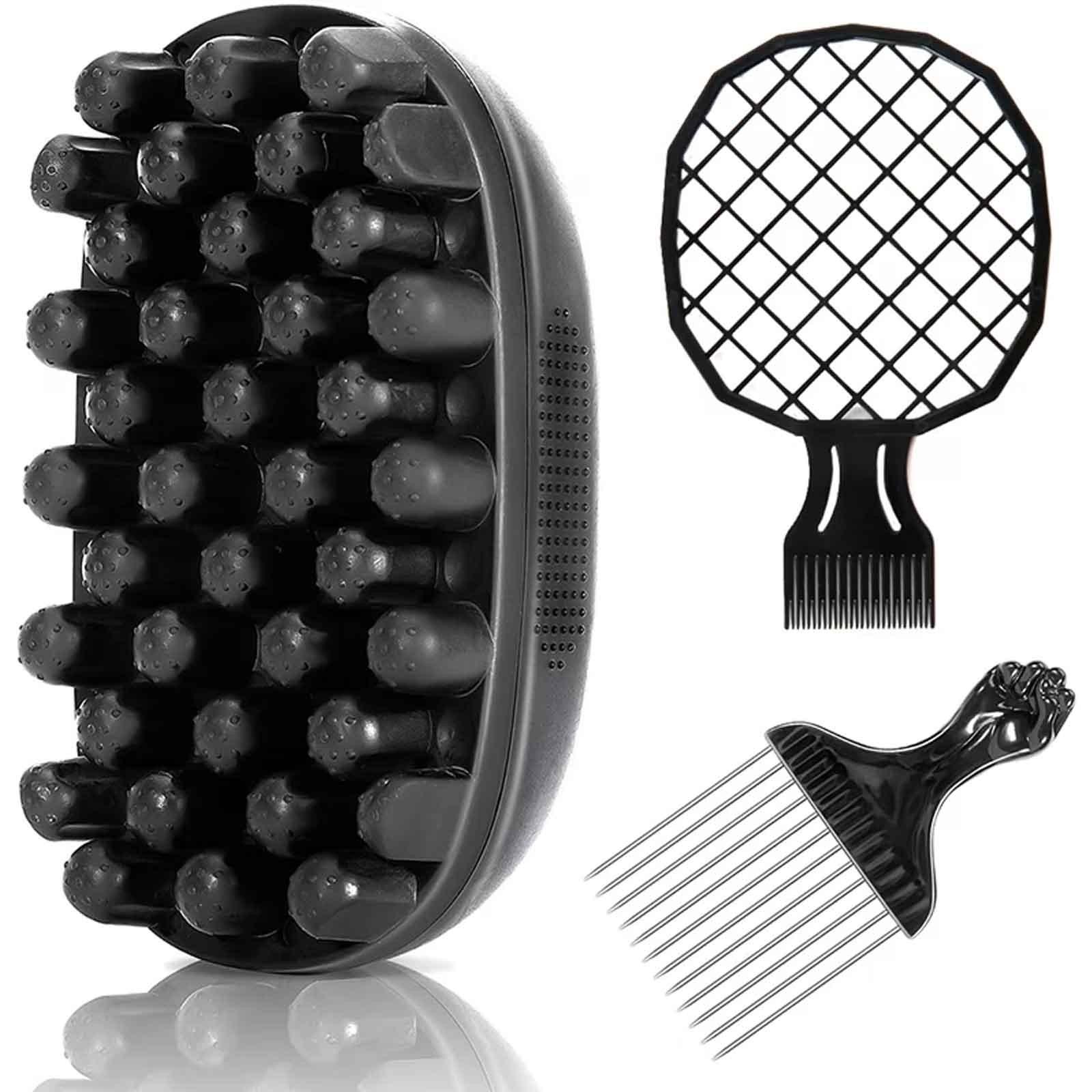 Men’s 4C Twist Curl Styling 3-Piece Set, Hair Styling Tools, 4C Hair Sponge Brush Kit with Hair Pick, Curl Comb & Texture Comb, Designed for Curly Hair, Defined Coils, Wave Patterns, Natural Short Hair Styling, Volume Control & Clean Textured Looks