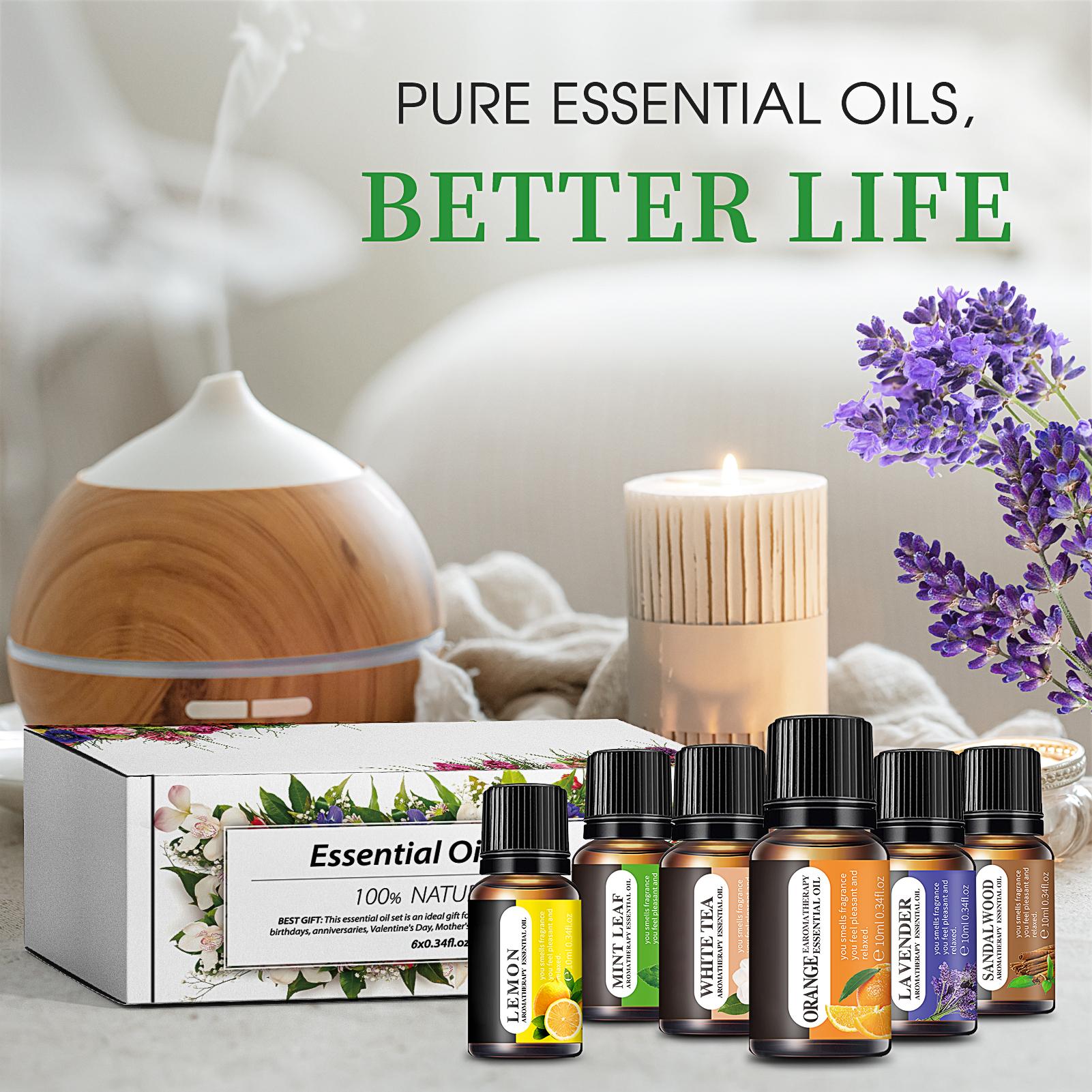 Essential Oils Set, 10 ML Bottles Set For Home Care, Fragrance, Humidifiers, Difusors & Aromatherapy Oils Set Gifts, Mint Leaf, White Tea, Lavender, Lemon, Orange, Osmanthus, Vanilla, Sakura, Rose, Freesia, Sandalwood, Jasmine