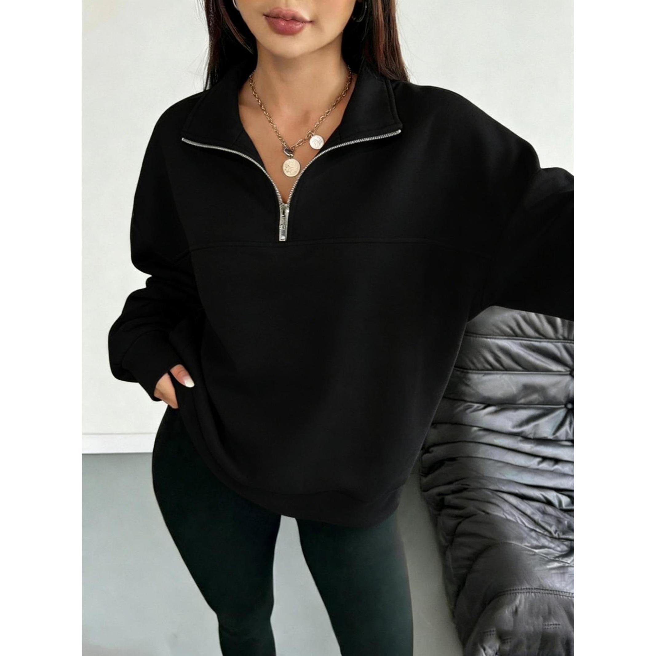 Women's Hooded Half-Zip Casual Graphic Casual Hoodie Collared Round Neck Long Sleeve Sport Top, Full Print Leaf Pattern, Digital Printing, Loose Fit, Fall & Winter, Pullover Sweatshirts, Hoodie Sweatshirts