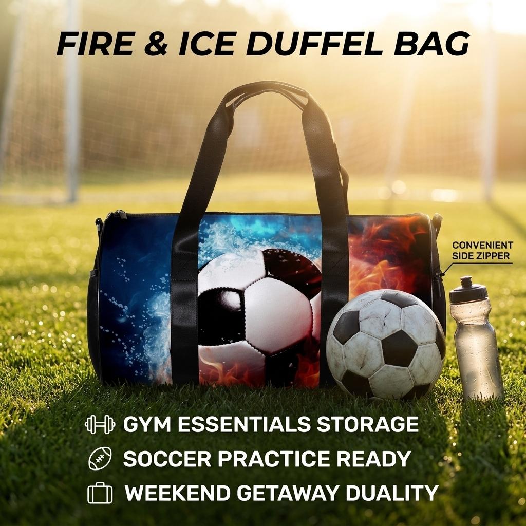 Portable Soccer Print Travel Duffel Bag Lightweight Outdoor Sports Crossbody Pack Foldable Design Large Capacity Storage For Gym Training Camping Hiking And Daily Travel Water Resistant Fabric Easy To Carry And Store Ideal For Athletes On The Go