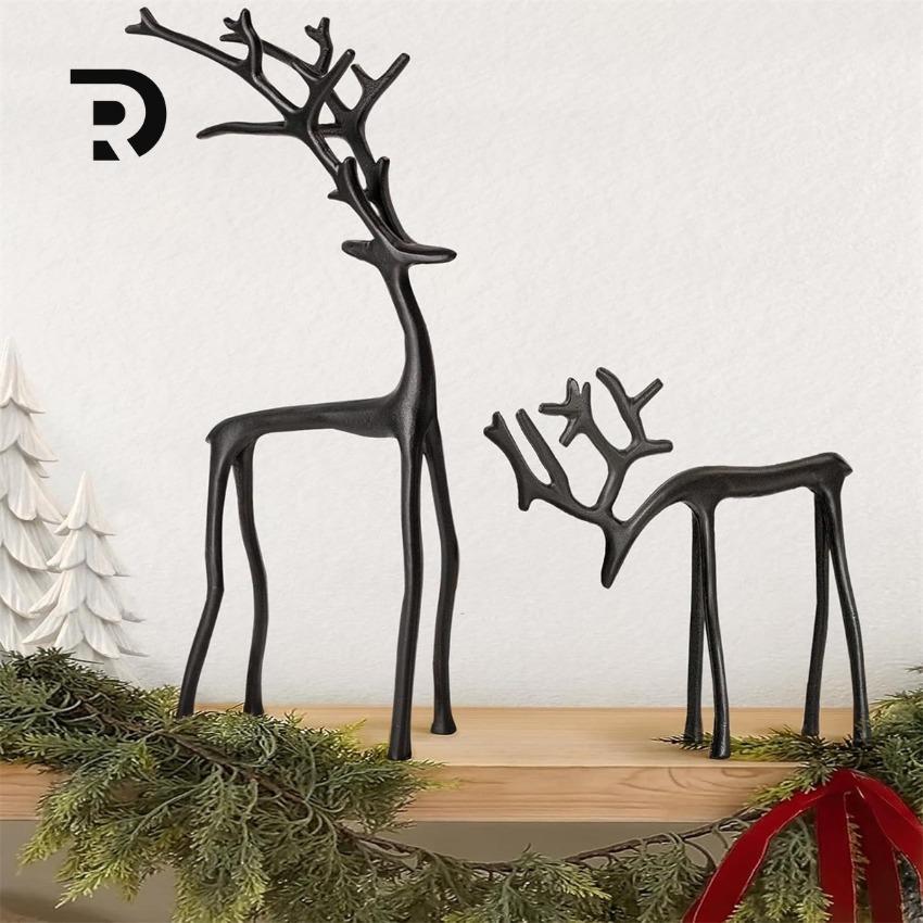 Elegant and Slender Black Elk Statue, A Popular Choice for Christmas Decoration in 2026, with A Modern Minimalist Design and Decorative Art Style. The Sturdy Base Ensures Stable Placement and Is Suitable for Home, Office, Home Garden and Other Scenes