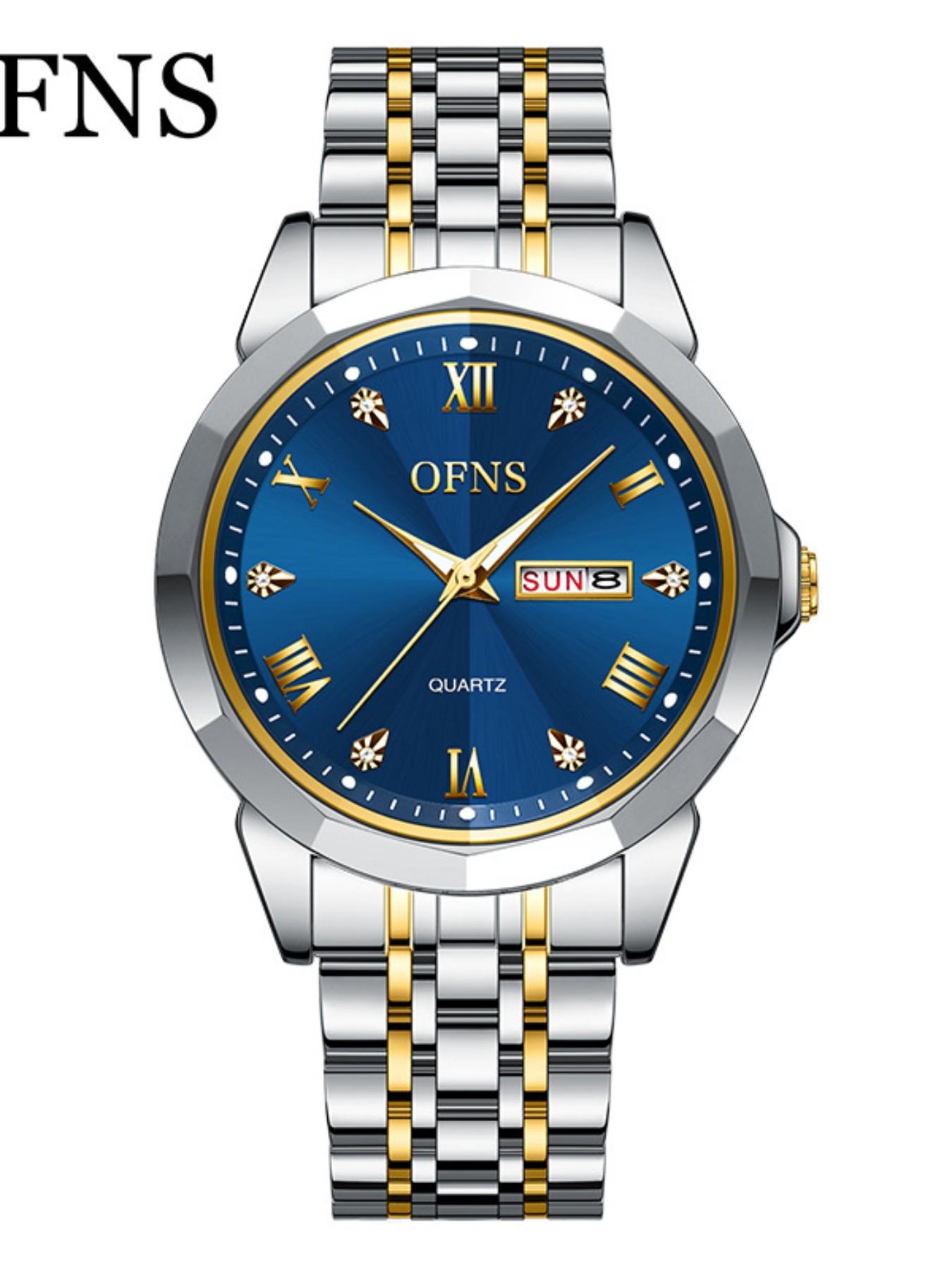 OFNS Men's Alloy Watch, Waterproof Business Style, Elegant Quartz Analog Watch, Dial, Rhinestone Design, All Seasons