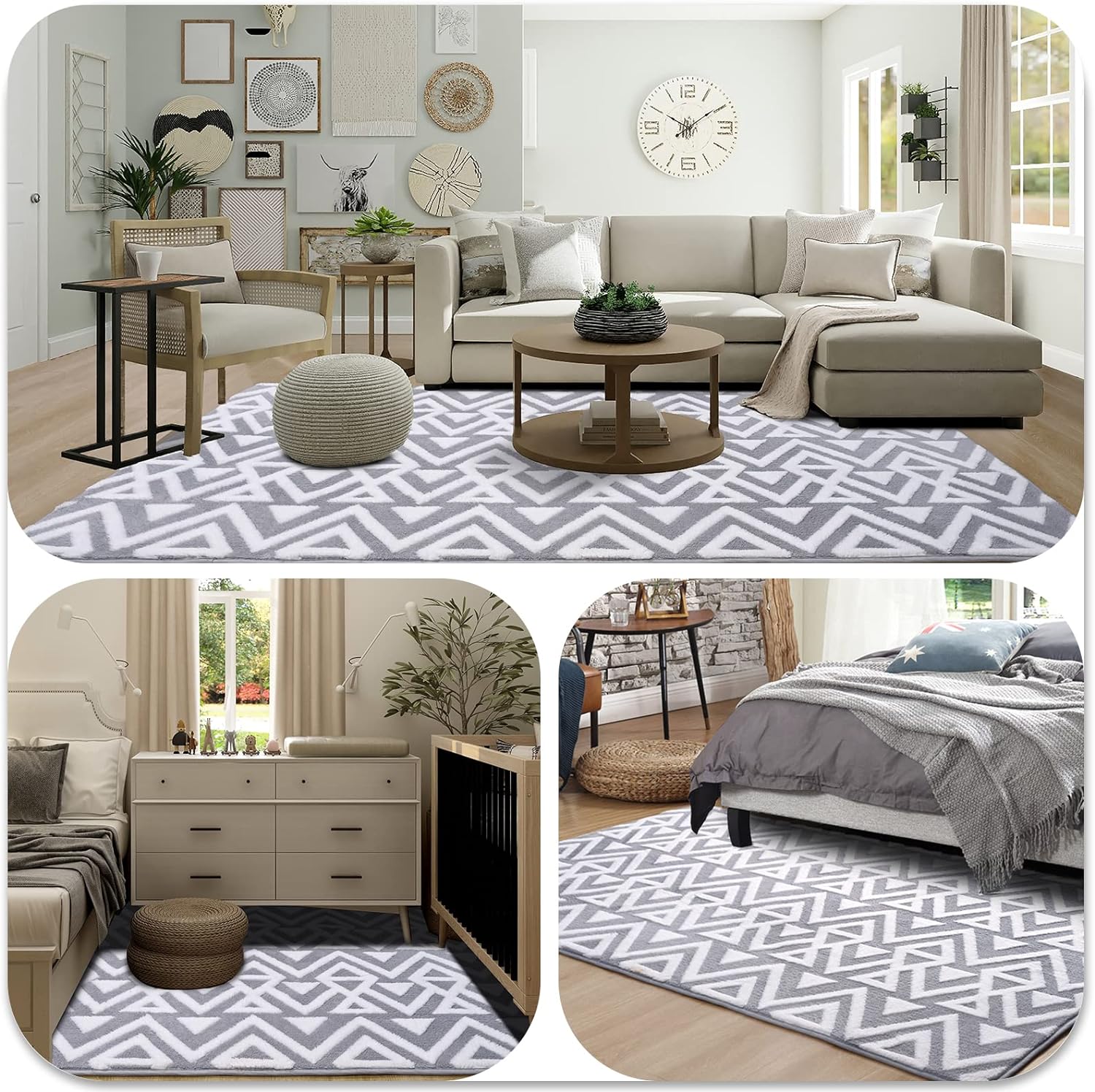 【Deals for You Days】TWINNIS Plush Geometric Textured Area Rug Lantern Geometric Rug Shaggy Memory Foam Rug  Washable Non-Slip Cozy Modern Floor Decor