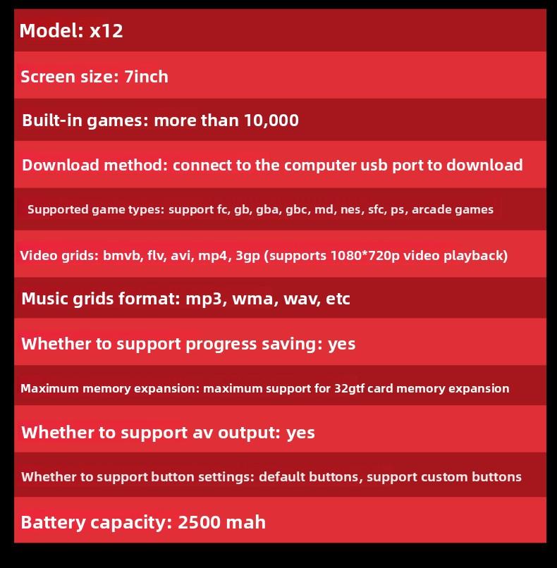 X12 PLUS Handheld Gaming Console, 7-inch Super Large Screen Game Console Handheld with NES, PSP and Arcade Simulators