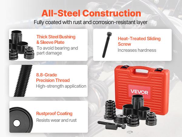VEVOR Wheel Bearing Press Kit, 23 PCS FWD Bearing Puller Tools, for Front Wheel Drive Bearing Removal and Installation, Wheel Bearing Tool with Sliding Screw, Bushings, Sleeve Plates, Storage Case