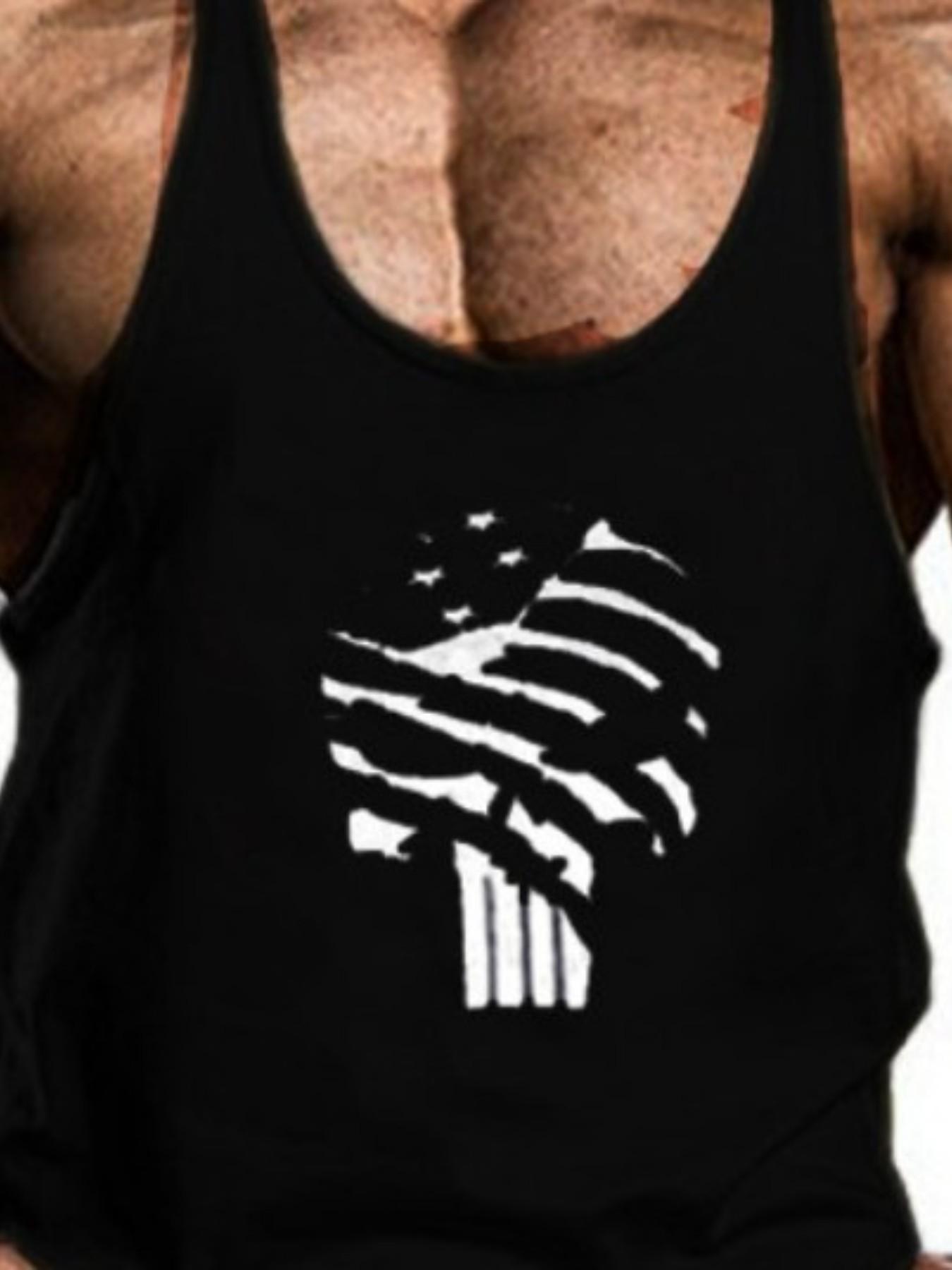 Men's Flag Skull Graphic Fitness Tank Top, Sporty Loose-Fit Sleeveless Shirt, Muscle Training Apparel for All Seasons